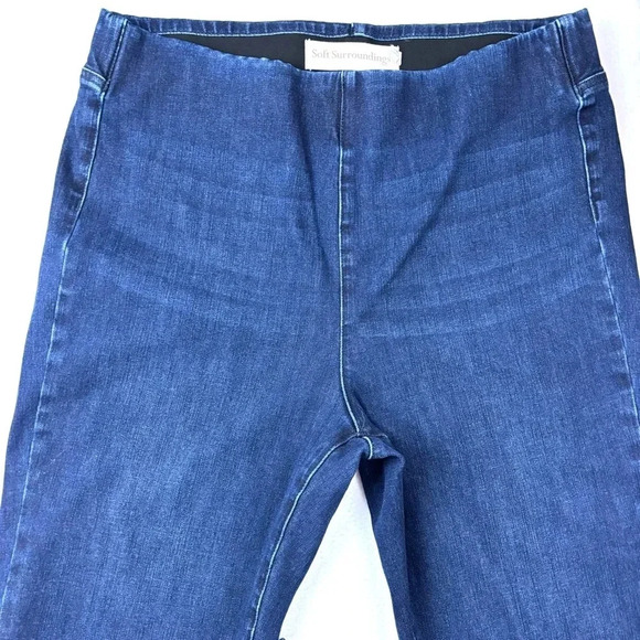 Soft Surroundings Dark Wash Whisker Tummy Control Highrise Bootcut Jeans Size TL - Picture 2 of 14